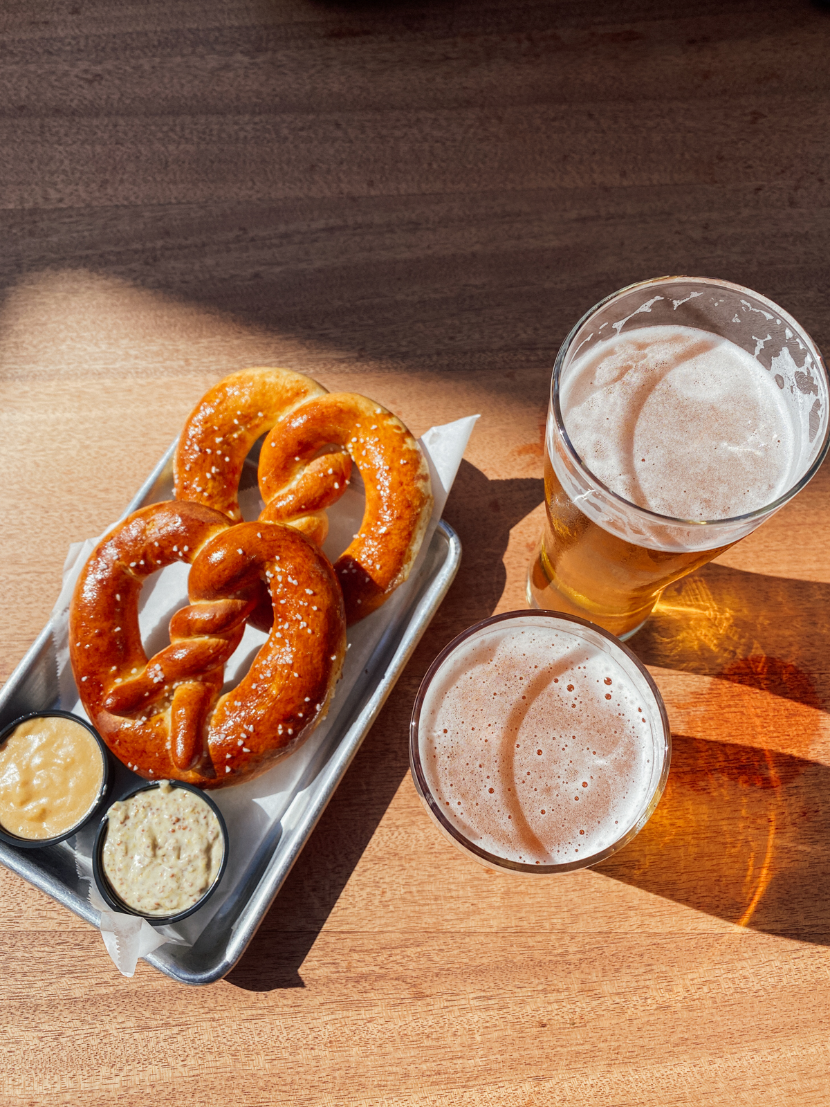 Pretzels and beer at Institution Ale in Santa Barbara California on State Street